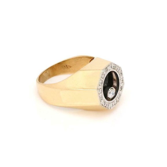Diamond 14k Gold Octagon Spinner Diamond Onyx Ring - Picture 3 of 4
